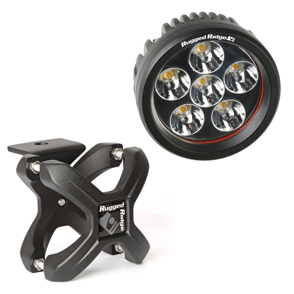 Rugged Ridge X-Clamp and Round LED Light Kit, Large, Textured Black, 1 Piece 15210.93