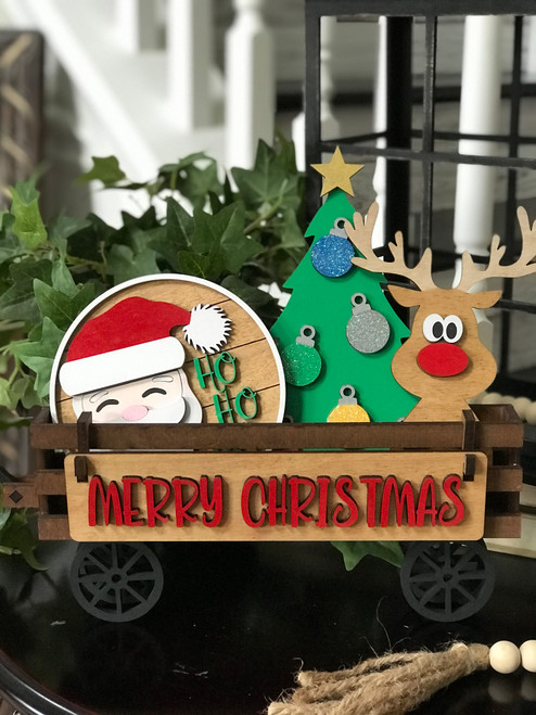 Wagon Shelf Sitter with Santa with Tree Insert