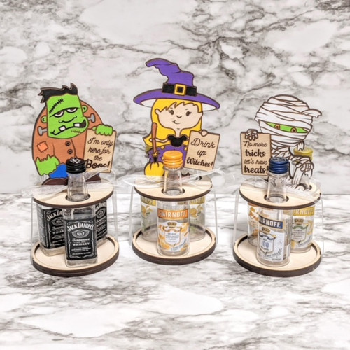 Mini Booze bottle stand - set of 3 Halloween theme