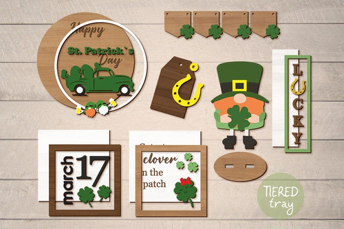  Happy St Patrick Day gnome and truck Tier Tray decoration set