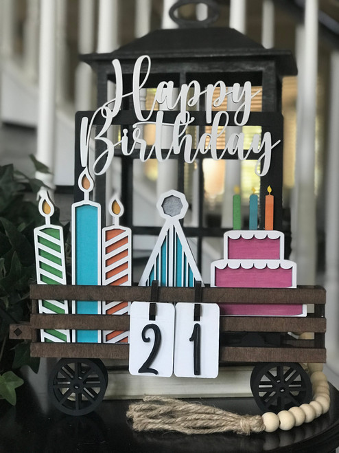 Wagon Shelf Sitter with Birthday   theme  Insert