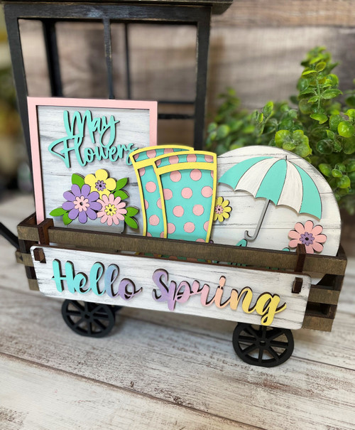 Wagon Shelf Sitter with April Showers Insert