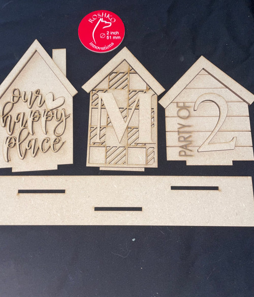 Personalized Shelf Sitter Set of 3 Houses  - our happy place