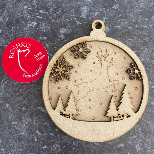 2 layer Christmas Deer flying ornament - engraved back piece