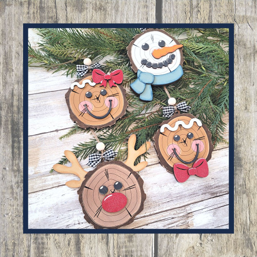 Wood Slice Christmas Ornaments - set of 4