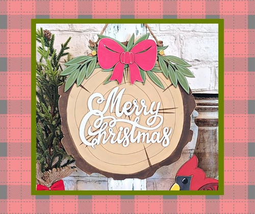 Merry Christmas Wood Slice 12” Round Sign