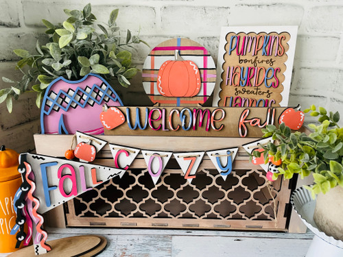 Pumpkin season Hayrides Flannel  Tier Tray decoration set