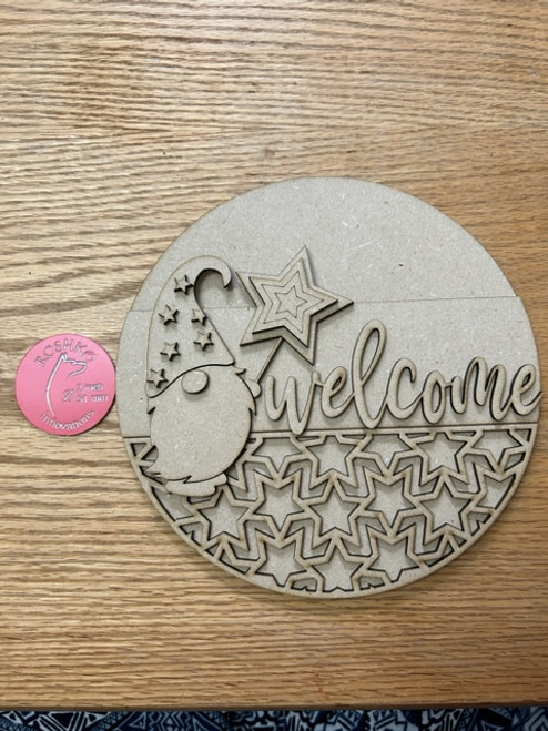 Starry Gnome Welcome 12” Round Sign
