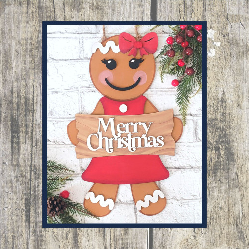 Girl Gingerbread Door Hanger - Happy Holidays banner