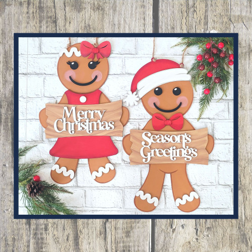 Boy Gingerbread Door Hanger - Welcome banner