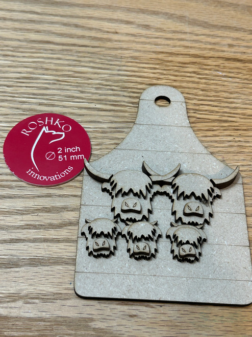 Large Shiplap Highland Cow ear tag ornament (2 adult, 3 youth)