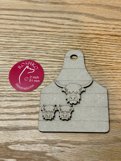 Shiplap Highland Cow ear tag ornament (1 adult, 2 youth) engraved cow