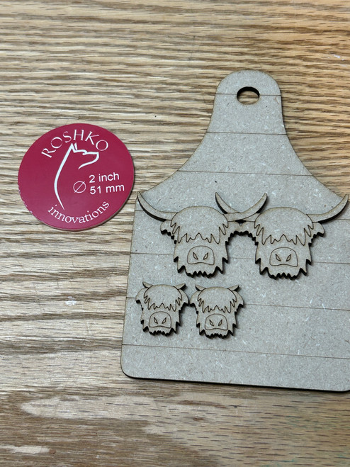 Large Shiplap Highland Cow ear tag ornament (2 adult, 2 youth) engraved cow