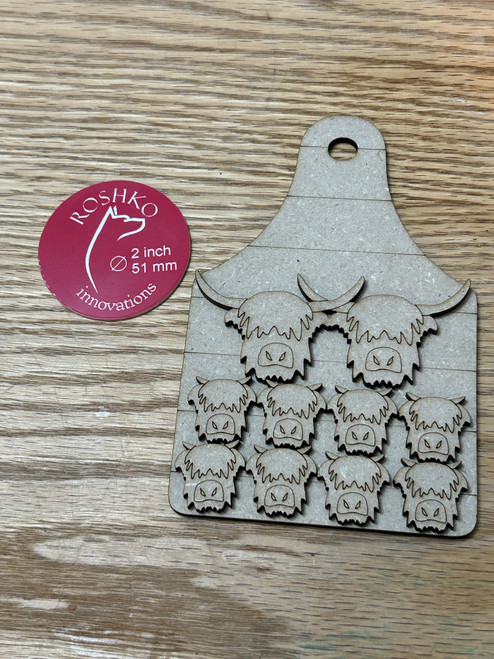 Large Shiplap Highland Cow ear tag ornament (2 adult, 8 youth) engraved cow