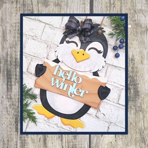 Girl Penguin Door  Hanger - Happy Holidays banner