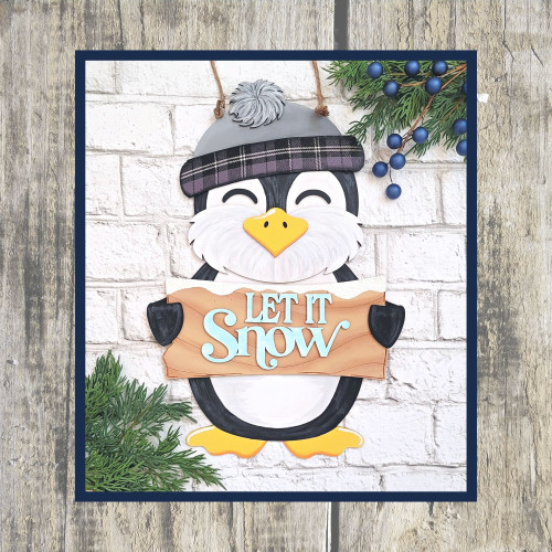 Boy Penguin Door Hanger -Let It Snow banner
