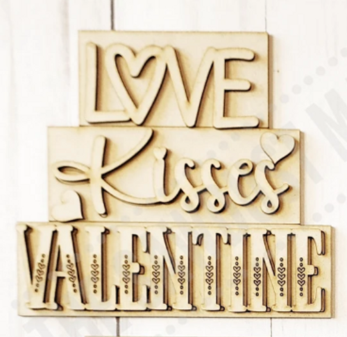 Love and Kissess  Wood Stacker with back board 