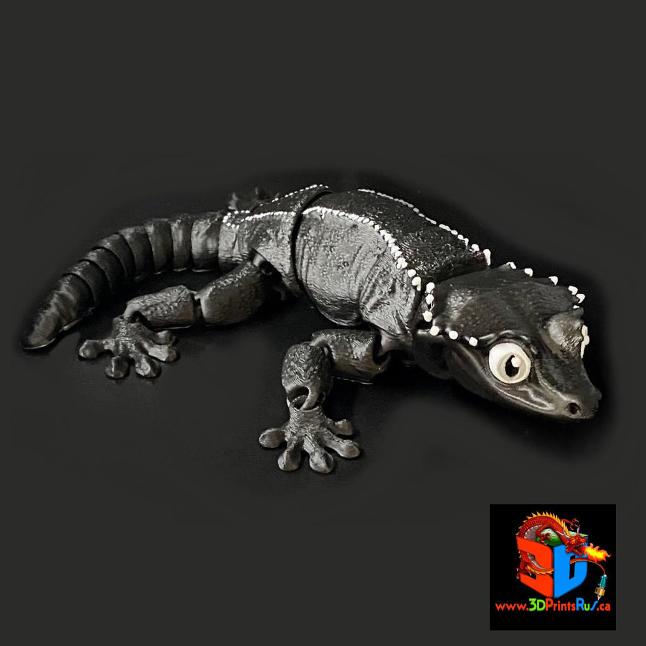 3DPrintsRuS® 3D Printed Crested Gecko (Black/White Pinstripe) 500049 