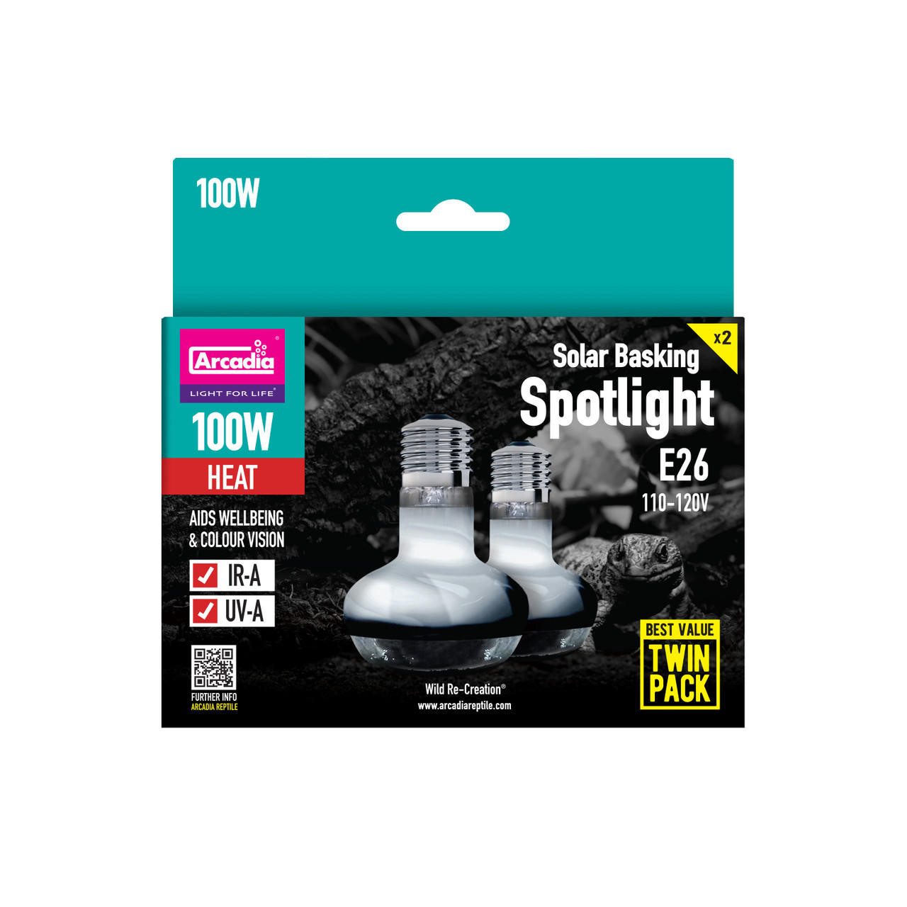  Arcadia Solar Basking Spotlight, 100w Twin Pack 