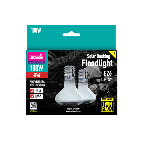  Arcadia Solar Basking Floodlight, 100w Twin Pack 