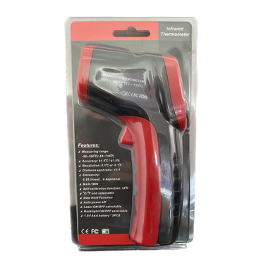 ATR Infrared (IR)Digital Temperature Gun Thermometer (Non-Contact LCD IR  Laser) Batteries Included (Red Casing)