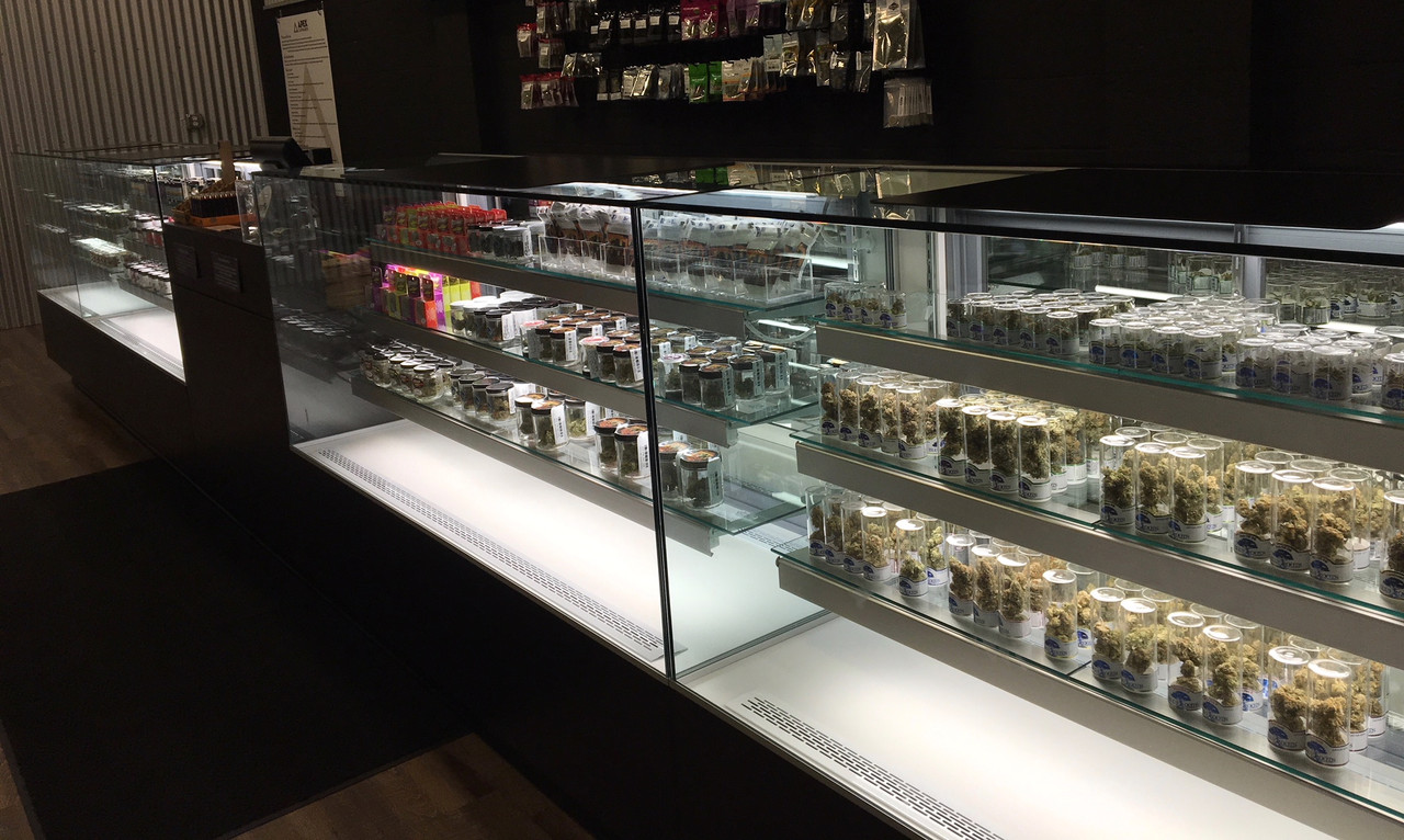 humidity-and-temperature controlled marijuana product display cases