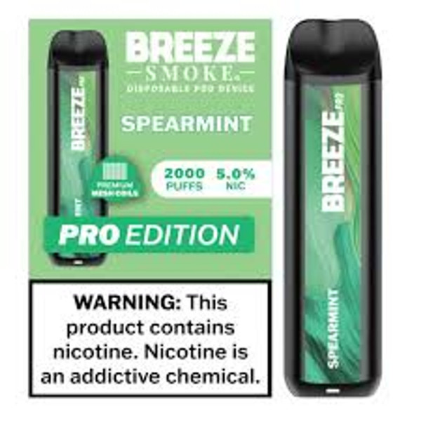 NOVA PUFFS Breeze Pro 2K Spearmint disposable vape with 5% nicotine