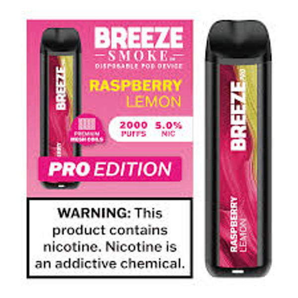 NOVA PUFFS Breeze Pro 2K Raspberry Lemon disposable vape with 5% nicotine
