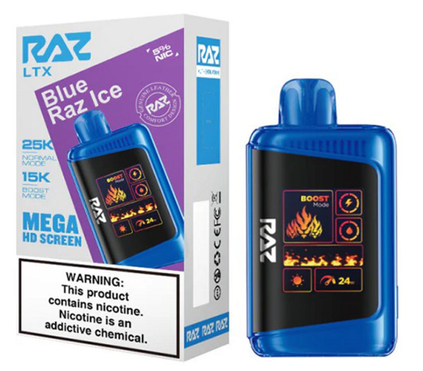 RAZ LTX 25K Puffs Blue Razz Ice disposable vape, premium device from Nova Puffs