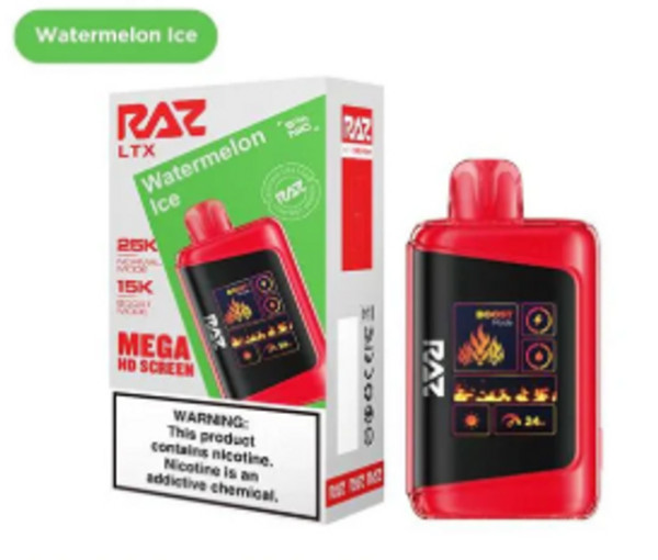 RAZ LTX 25K PUFFS Watermelon Ice with smooth, long-lasting flavor from Nova Puffs