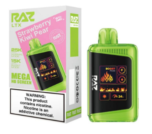 RAZ LTX 25K PUFFS Strawberry Kiwi Pear showcasing layered fruity flavor and premium design from Nova Puffs