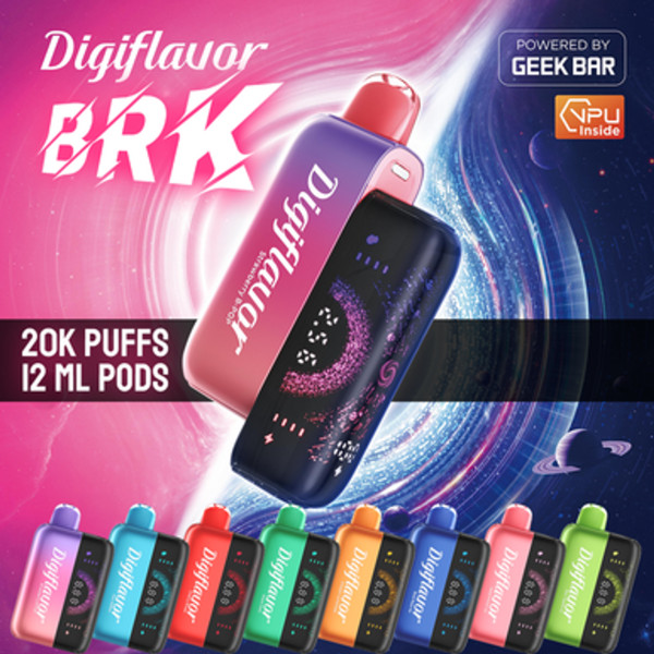 DIGIFLAVOR BRK Pod highlighting 20,000 puffs with 12ml nicotine salt and premium design at Nova Puffs