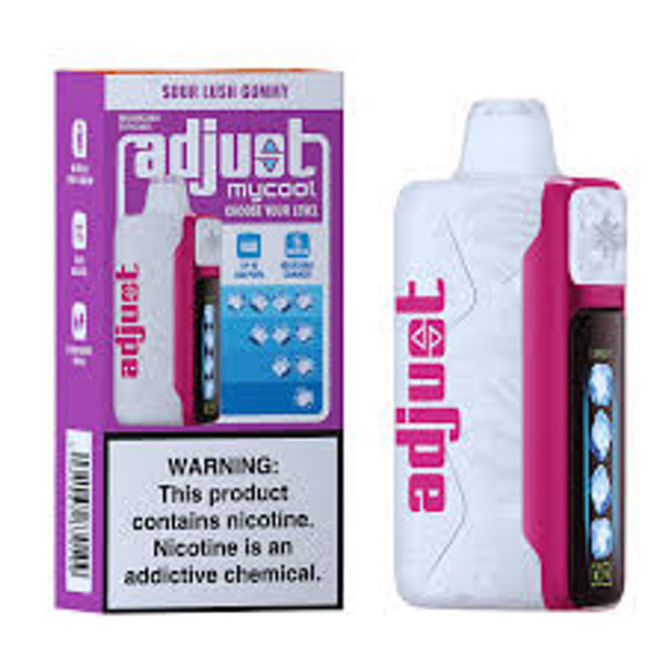 ADJUST MY COOL disposable vape with Sour Lush Gummy flavor, 40K puffs, sleek and portable design, featured at Nova Puffs