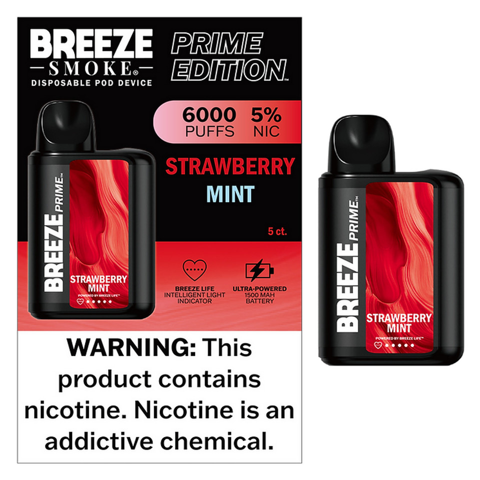 Prime Edition Breeze Smoke 6000 puff vape in sleek portable design