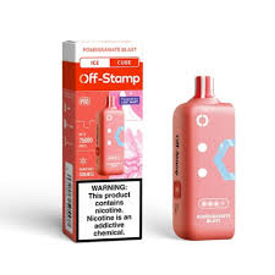 NOVA PUFFS OFF STAMP Ice Cube Pod 25K Puffs Pomegranate Blast premium puff device with 5% nicotine