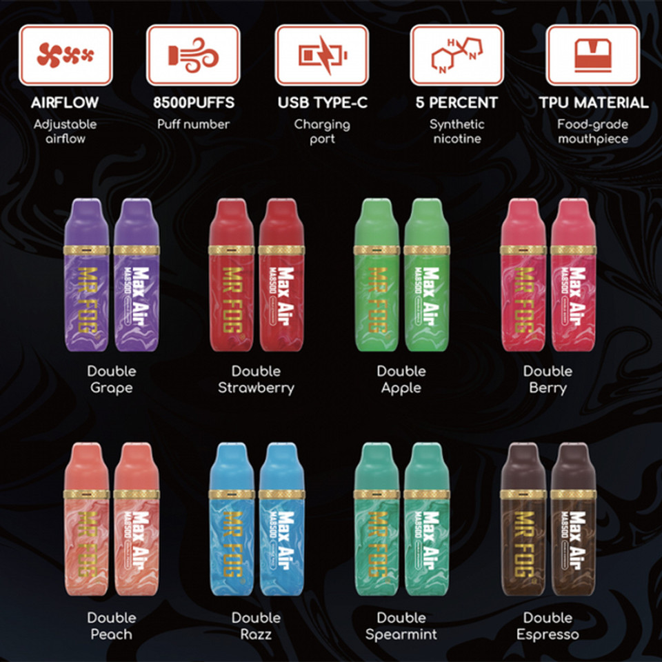 Close-up of MR. FOG Max Air rechargeable vape at NOVA PUFFS