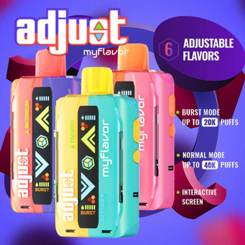 Adjust My Flavor 40K device displaying 20ml nic salt capacity and balanced vapor output at Nova Puffs