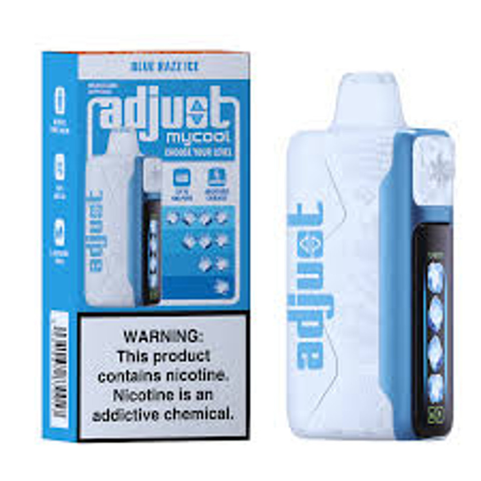 Adjust My Cool Blue Razz Ice 40K Puff disposable vape with 20ml e-liquid and 5% nicotine salt