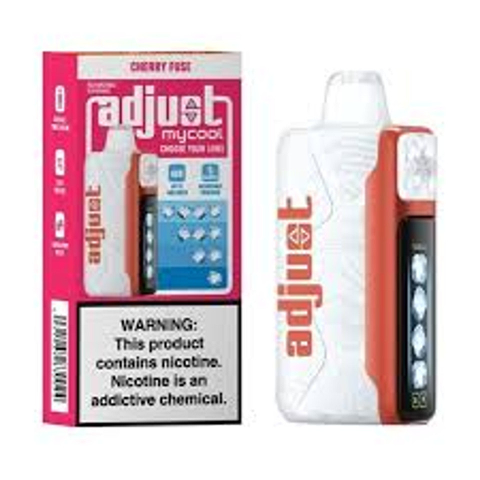 ADJUST MY COOL disposable vape with Cherry Fuse flavor, 40K puffs, sleek portable design, featured at Nova Puffs