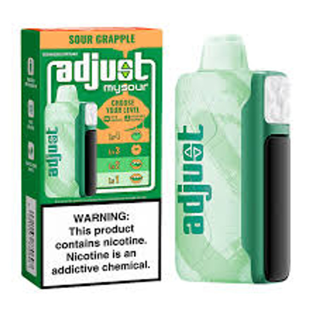 ADJUST MY SOUR disposable vape with Sour Grapple flavor, 40K puffs, compact sleek design, highlighted at Nova Puffs