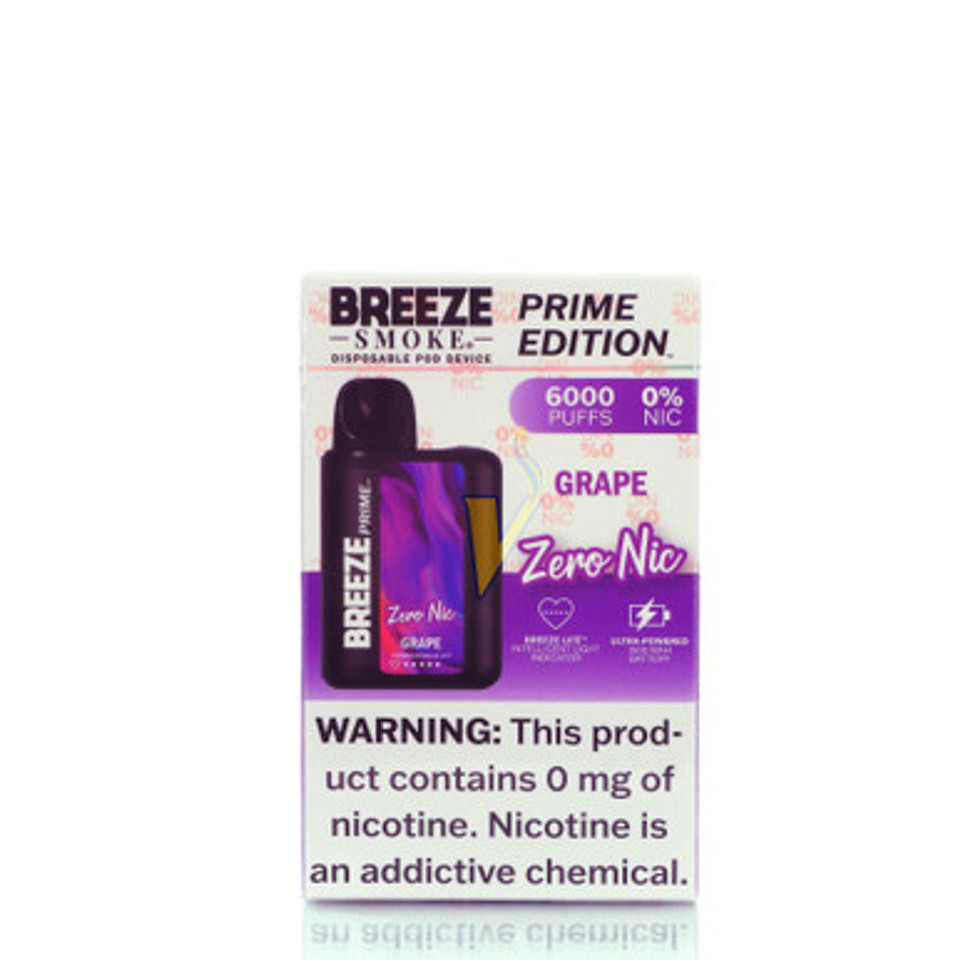 Close-up of Breeze Prime 6000 puff zero nic vape featured by NOVA PUFFS
