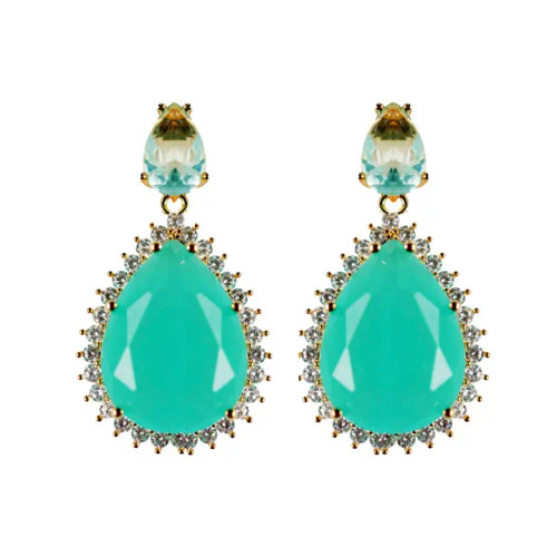 Turquoise, Aquamarine and Diamond Drop Statement Earrings