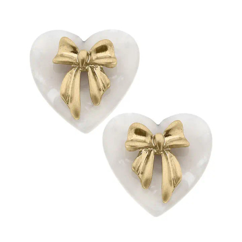 Cecilia Bow & Mother of Pearl Heart Stud Earring