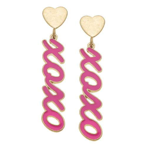 Valentine's Enamel XOXO Script Heart Earrings