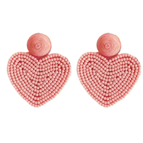 Pink Valentine's Day Beaded Heart Earrings