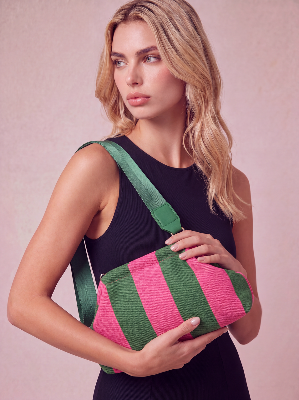 CITY GIRL POUCH + STRAP - HOT PINK / GREEN