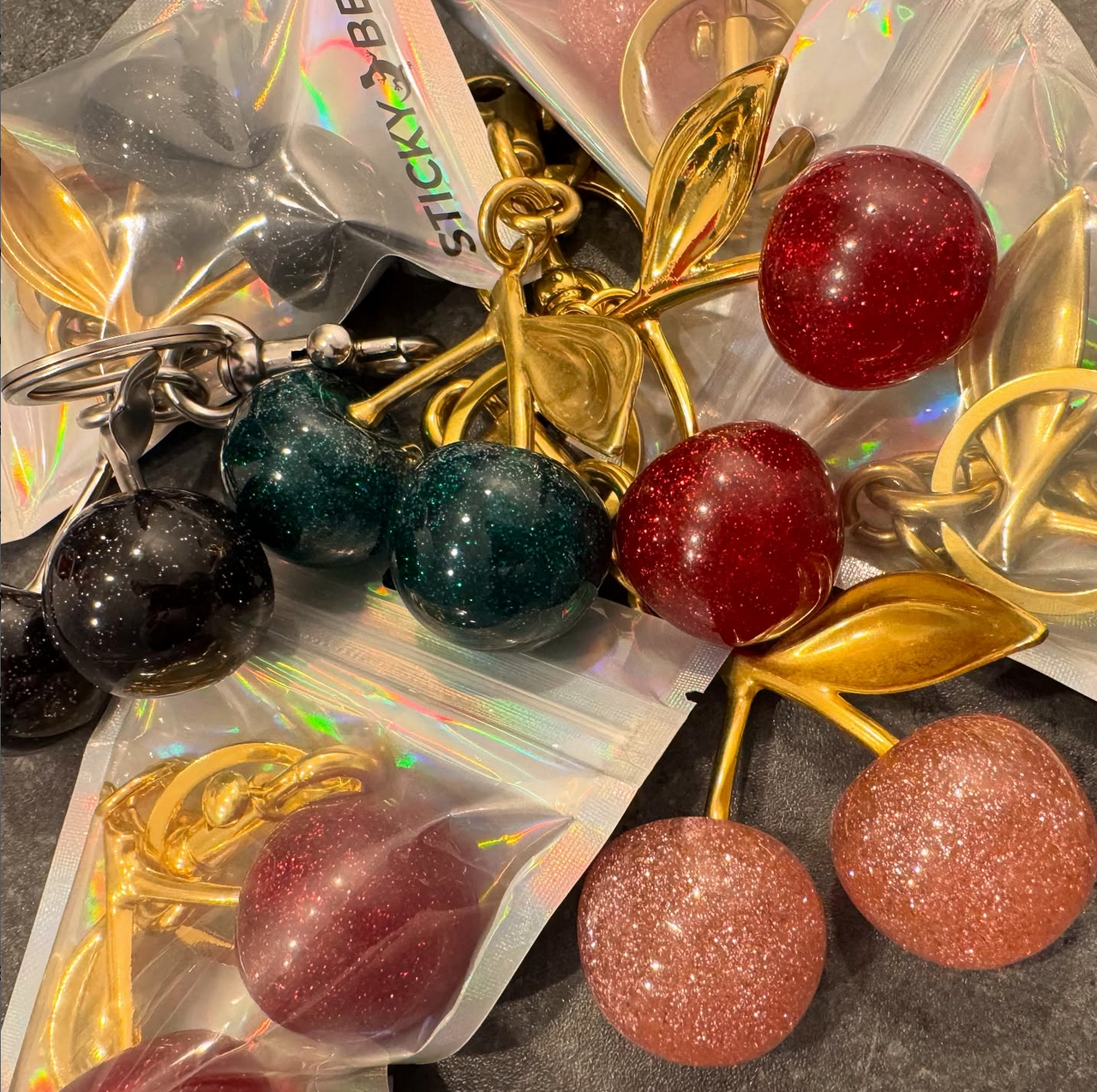 CHERRY BAG CHARM - BLACK