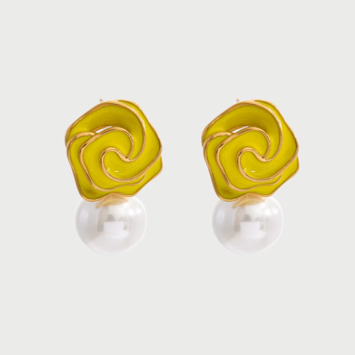 ROSE PEARL STUDS - YELLOW