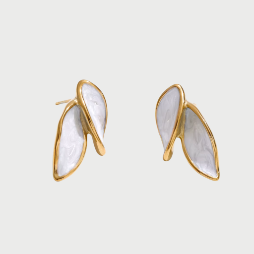 LEAF STUD EARRINGS - WHITE