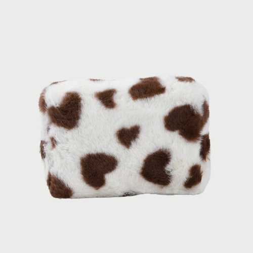 FLUFFY HEART POUCH - BROWN